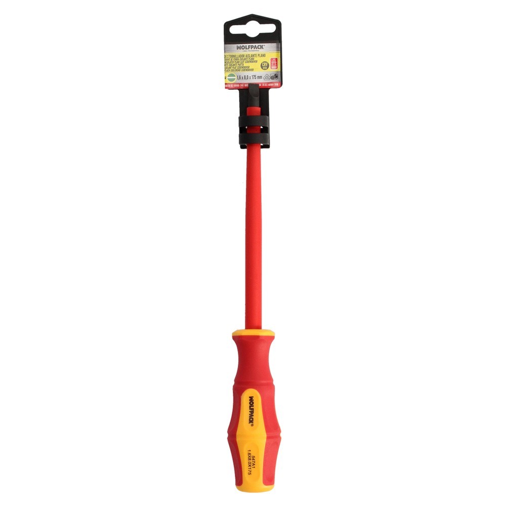 Destornillador Plano Aislado Certificado VDE 1,000 V, Medida 1,6x Ø 8,0 x 175 mm, Destornillador Seguridad Electricista al por M