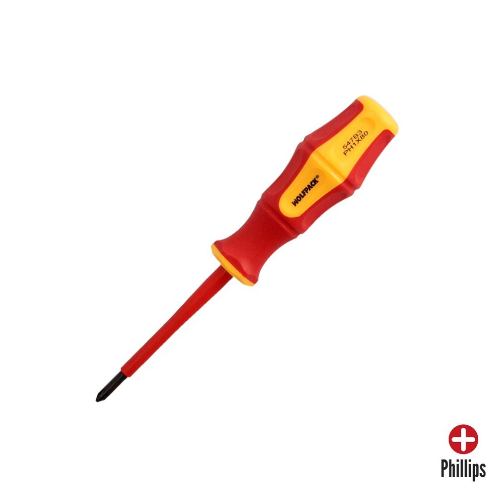 Destornillador Phillips Aislado Certificado VDE 1,000 V, Medida PH 1 - 4,5 x 80 mm, Destornillador Seguridad Electricista al por