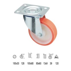 Rueda Industrial Poliuretano Placa 100 mm,