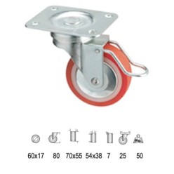 Rueda Poliuretano Placa Con Freno 60 mm,