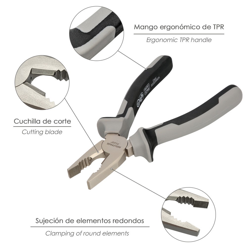 Alicates Universales 180 mm, Acero Cromo Vanadio DIN-ISO 5746 al por Mayor | Almacén de Ferretería