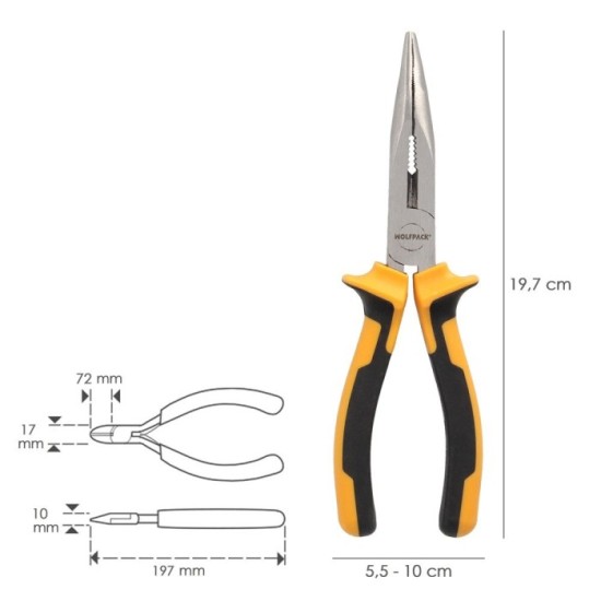 Alicates Boca Curva 200 mm, Acero DIN 5745 Alicates Punta Curva, Alicates Boca Larga, al por Mayor | Almacén de Ferretería
