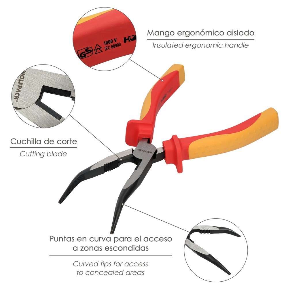 Alicates Boca Curva 200 mm, Mangos Aislados Acero Cromo Vanadio Pelacables, Corta Cables, Pelador Cables al por Mayor | Almacén 