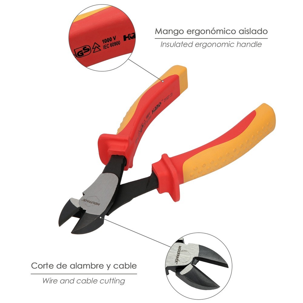 Alicates Corte Diagonal 180 mm, Mangos Aislados Acero Cromo Vanadio Pelacables, Corta Cables, Pelador Cables al por Mayor | Alma