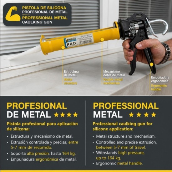 Pistola Silicona Profesional Extrafuerte, Cartuchos 310 ml, Pistola Selladora Silicona, Pistola Calafateo, Pistola Calafatear al