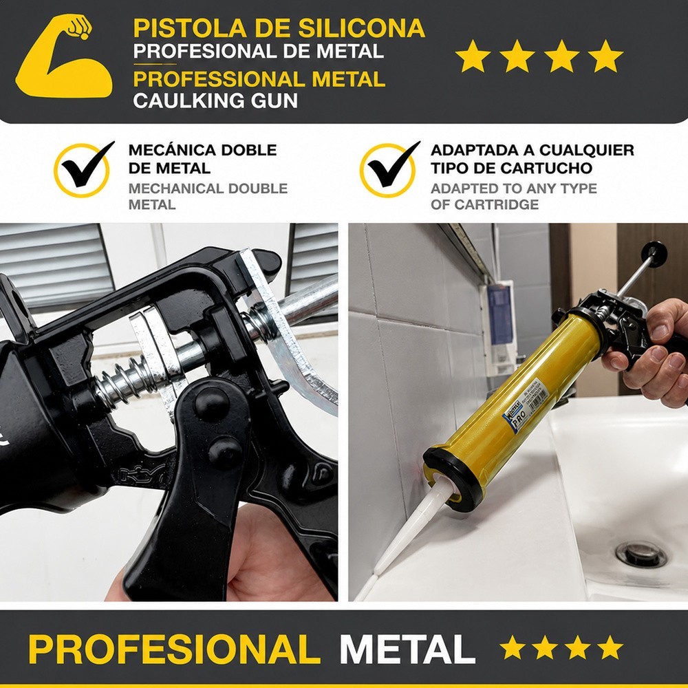 Pistola Silicona Profesional Extrafuerte, Cartuchos 310 ml, Pistola Selladora Silicona, Pistola Calafateo, Pistola Calafatear al
