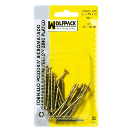 Tirafondo Pozidriv Bicromatado 3,0/18x 12 mm, (50 Piezas)