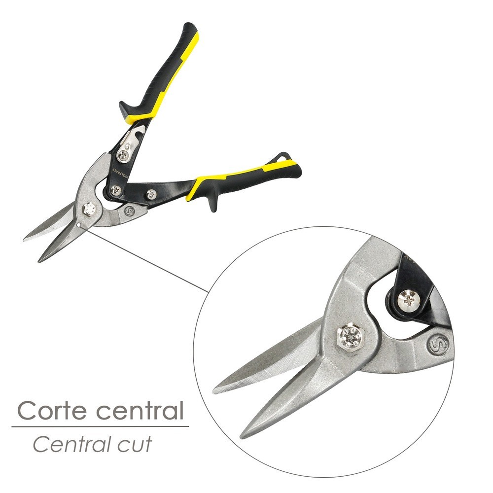 Tijeras Chapa Corte Central 250 mm, Hoja Acero Al Carbono, Mangos Engomados, Con Dientes Serrados, Cortachapa, Tijera Aviacion a