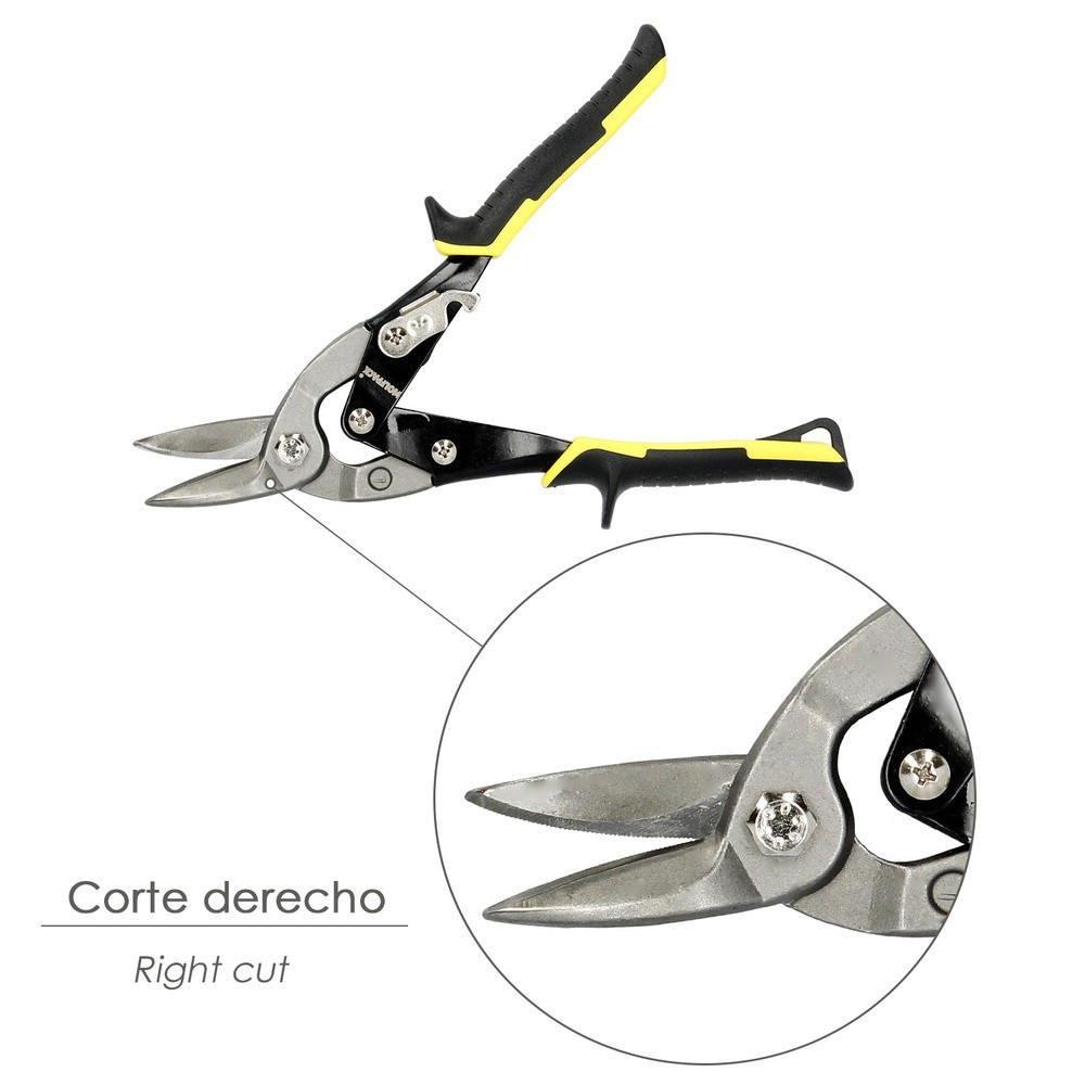 Tijeras Chapa Corte Derechas 250 mm, Hoja Acero Al Carbono, Mangos Engomados, Con Dientes Serrados, Cortachapa, Tijera Aviacion 