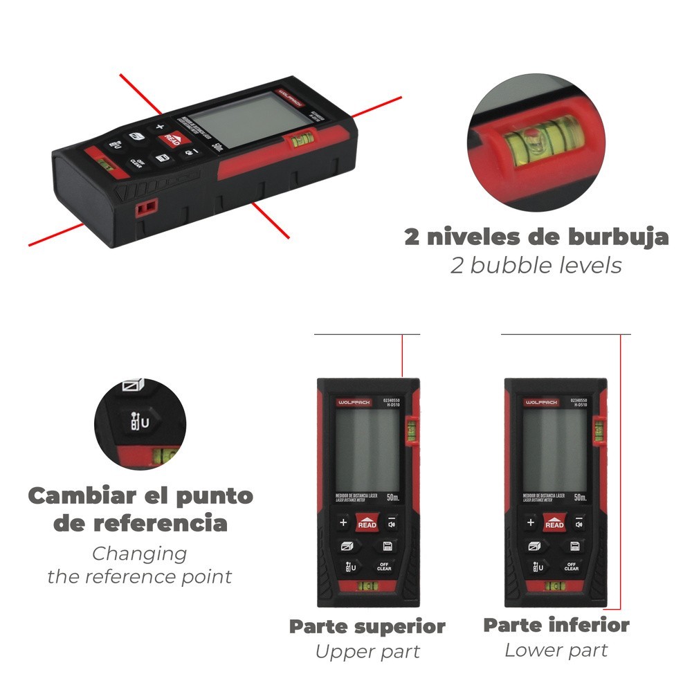 Medidor Laser 10 Funciones 50m Funciona Con 2 Pilas AAA (No Incluido) al por Mayor | Almacén de Ferretería