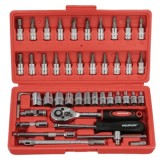 Juego Llaves De Vaso y Puntas 1/4" 46 Piezas, Con Apadtador, Cromo Vanadio, Kit Llave Combinada, Kit Carraca, Juego Llaves Vaso 