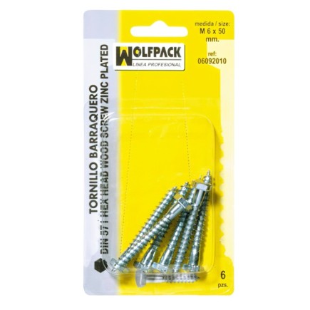 Tirafondo Barraquero Din571 6x60 mm, (5 Piezas)