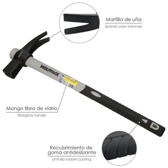 Martillo Encofrador Magentico Fibra Vidrio Mango Fibra Vidrio Con Empuñadura Antideslizante, 700 Gramos 50 cm, al por Mayor | Al