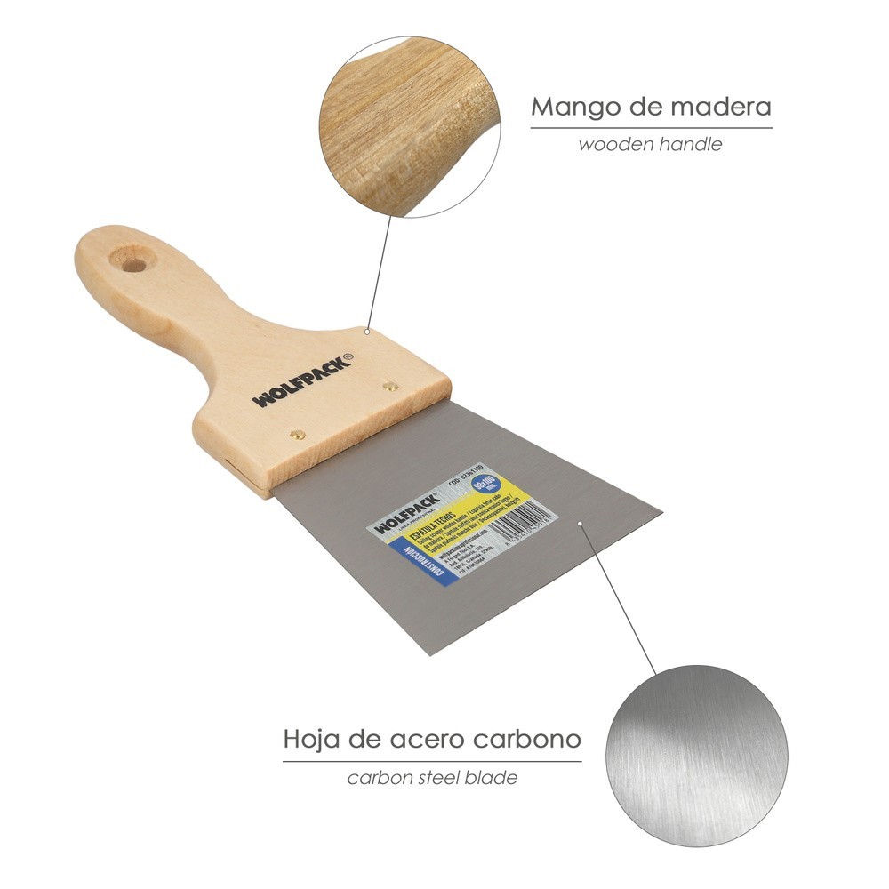 Espatula Techos Mango Madera Hoja Acero 90 x 100 mm, Aplicar Yeso, Pintora, Masillas, Pladur, etc, al por Mayor | Almacén de Fer