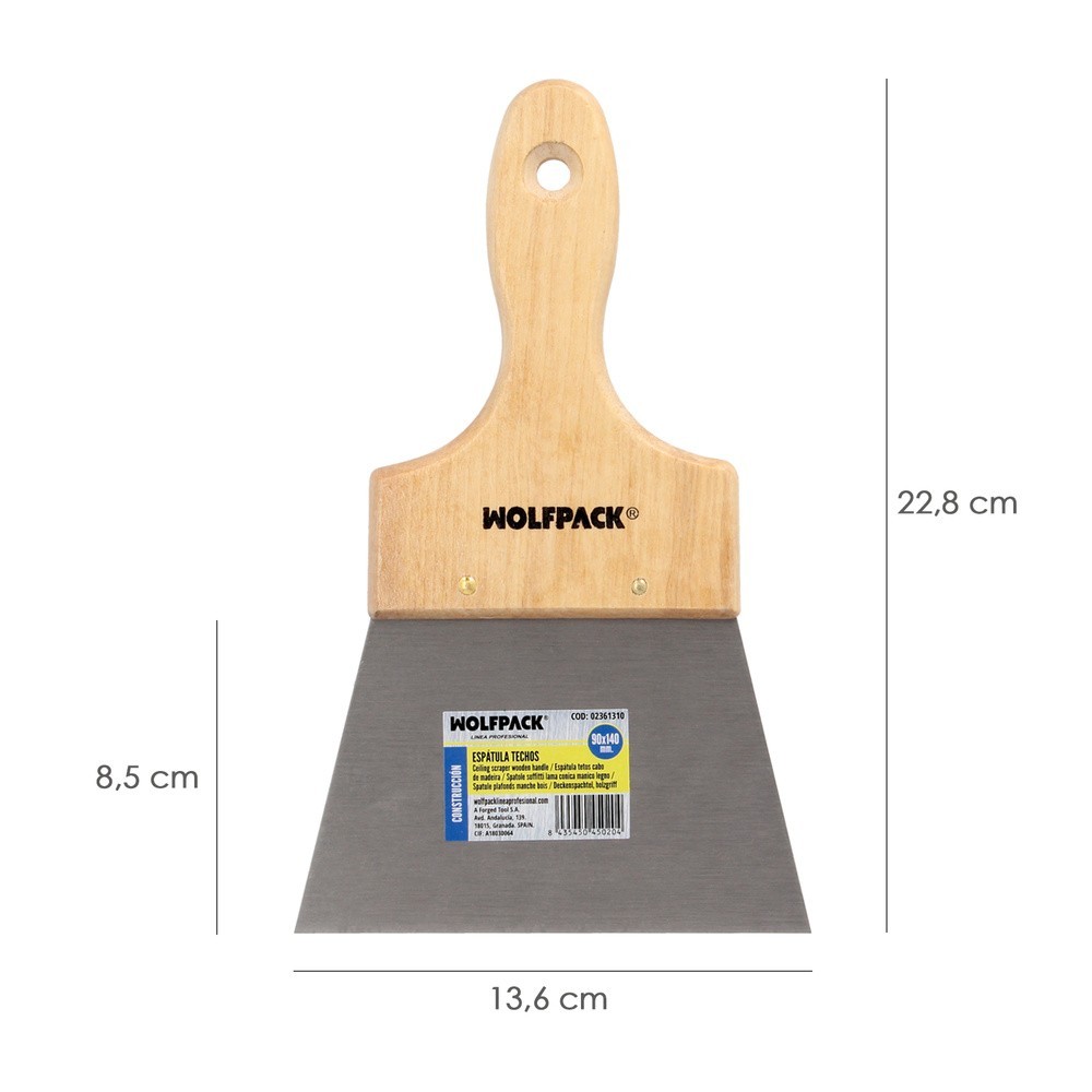 Espatula Techos Mango Madera Hoja Acero 90 x 140 mm, Aplicar Yeso, Pintora, Masillas, Pladur, etc, al por Mayor | Almacén de Fer