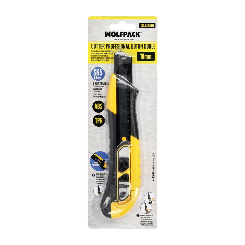 Cutter 18 Mm, Con 2 Hojas Acero Sk5 Boton Autoretractil Hoja Pavonada Negra al por Mayor | Almacén de Ferretería