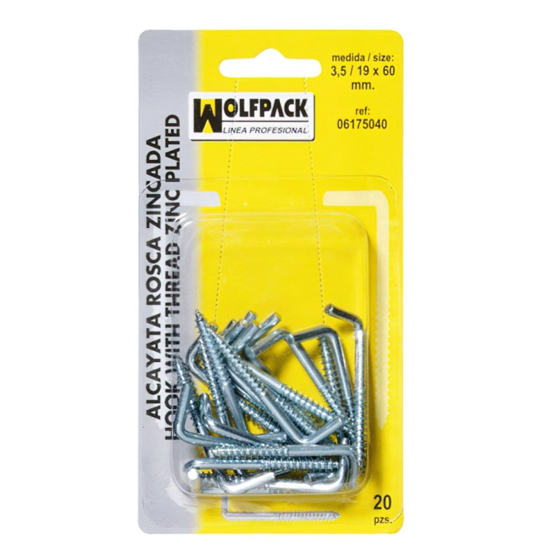 Alcayatas Rosca Zincada  4,0 / 20x70 mm, (Blister 15 Piezas)