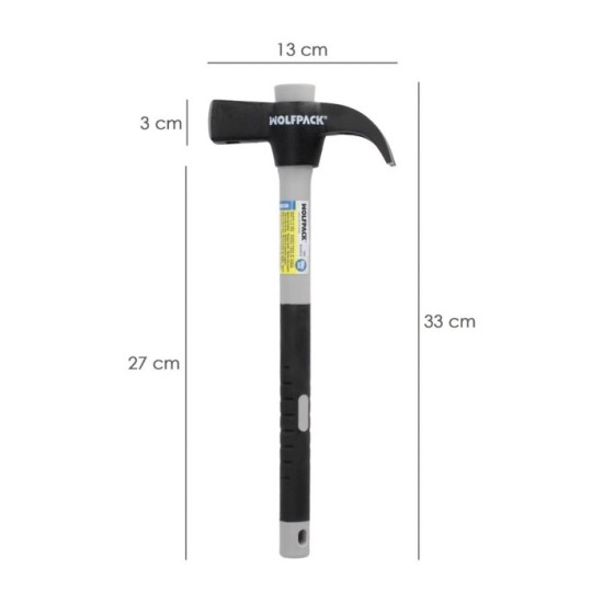 Martillo Uña Mango Fibra Vidrio Mango Fibra Vidrio Con Empuñadura Antideslizante, 600 Gramos 33 cm, al por Mayor | Almacén de Fe