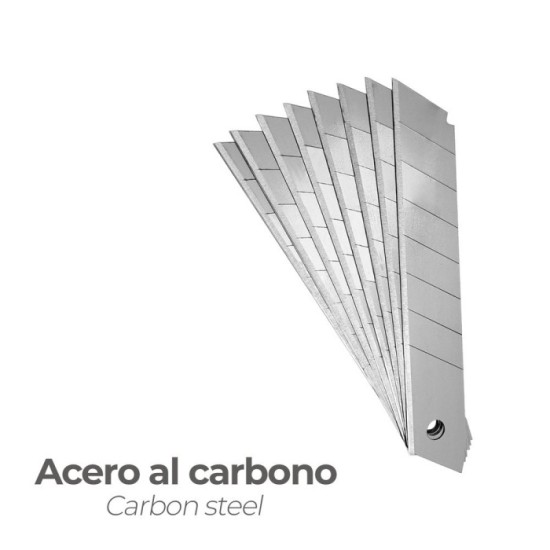 Hoja Cutter 18 mm, (Estuche 10 Piezas) Acero al Carbono, al por Mayor | Almacén de Ferretería