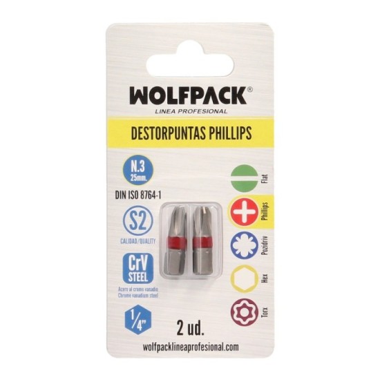Puntas Destornillador Phillips Nº 3 (2 Piezas), Acero S2 al Cromo Vanadio, Puntas Hexagonales, Destorpuntas, al por Mayor | Alma