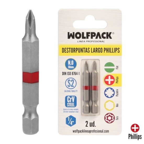 Puntas Largas Destornillador Phillips Nº 0 (2 Piezas), Acero S2 al Cromo Vanadio, Puntas Hexagonales, Destorpuntas, al por Mayor