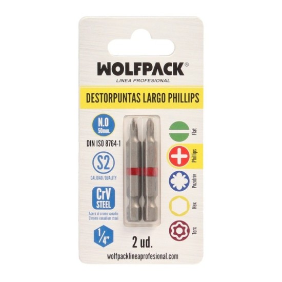 Puntas Largas Destornillador Phillips Nº 0 (2 Piezas), Acero S2 al Cromo Vanadio, Puntas Hexagonales, Destorpuntas, al por Mayor