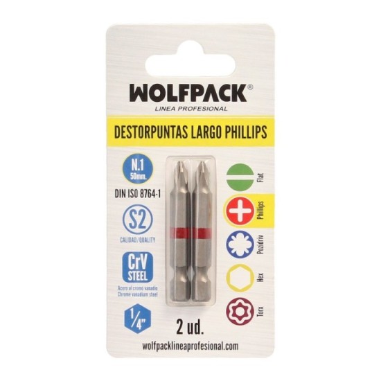 Puntas Largas Destornillador Phillips Nº 1 (2 Piezas), Acero S2 al Cromo Vanadio, Puntas Hexagonales, Destorpuntas, al por Mayor