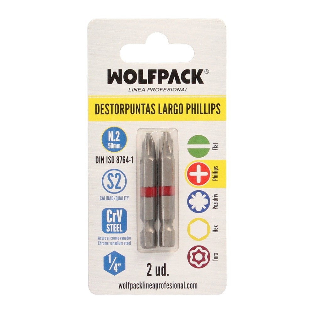 Puntas Largas Destornillador Phillips Nº 2 (2 Piezas), Acero S2 al Cromo Vanadio, Puntas Hexagonales, Destorpuntas, al por Mayor