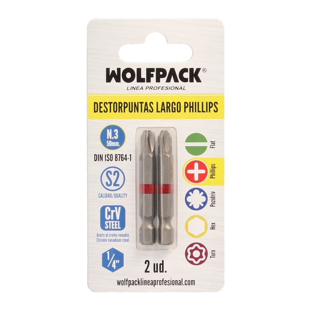 Puntas Largas Destornillador Phillips Nº 3 (2 Piezas), Acero S2 al Cromo Vanadio, Puntas Hexagonales, Destorpuntas, al por Mayor