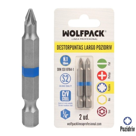 Destorpuntas Largo Pozidriv Nº 1 (2 Piezas) Acero S2 al Cromo Vanadio, Puntas Hexagonales, Destorpuntas, al por Mayor | Almacén 