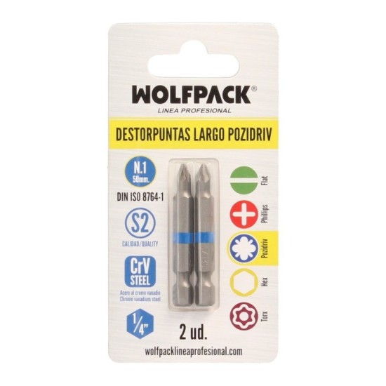 Destorpuntas Largo Pozidriv Nº 1 (2 Piezas) Acero S2 al Cromo Vanadio, Puntas Hexagonales, Destorpuntas, al por Mayor | Almacén 