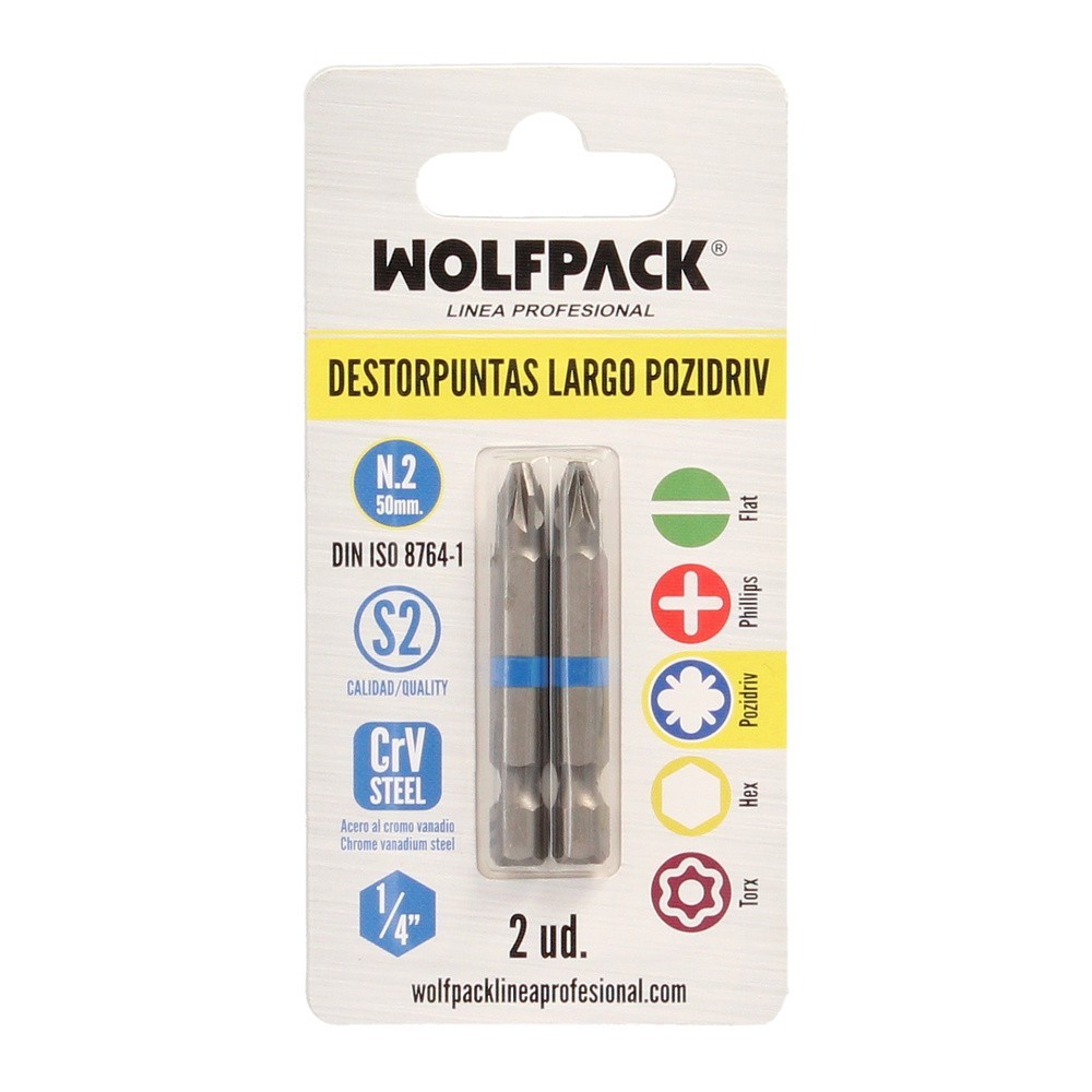 Destorpuntas Largo Pozidriv Nº 2 (2 Piezas) Acero S2 al Cromo Vanadio, Puntas Hexagonales, Destorpuntas, al por Mayor | Almacén 