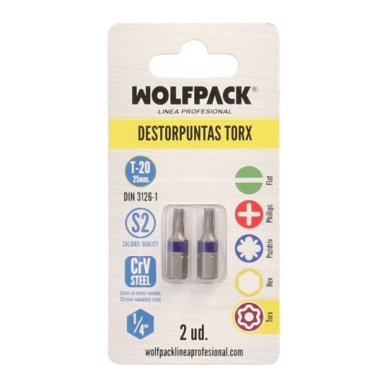 Puntas Destornillador Torx 20 Inviolable (2 Piezas), Acero S2 al Cromo Vanadio, Puntas Hexagonales, Destorpuntas, al por Mayor |