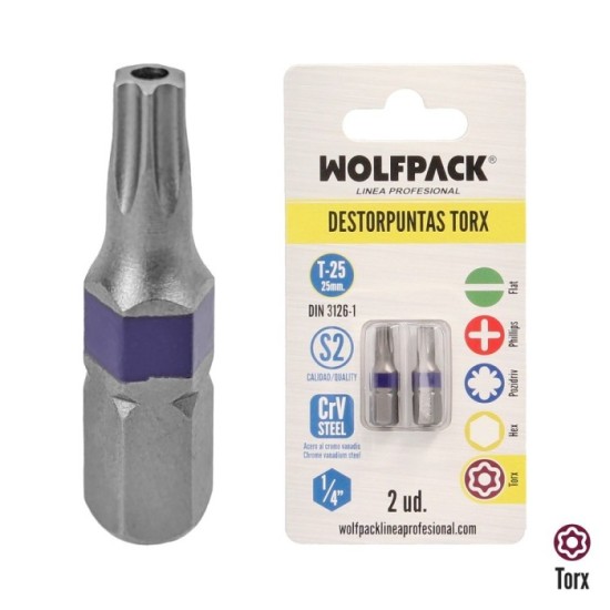 Puntas Destornillador Torx 25 Inviolable (2 Piezas), Acero S2 al Cromo Vanadio, Puntas Hexagonales, Destorpuntas, al por Mayor |