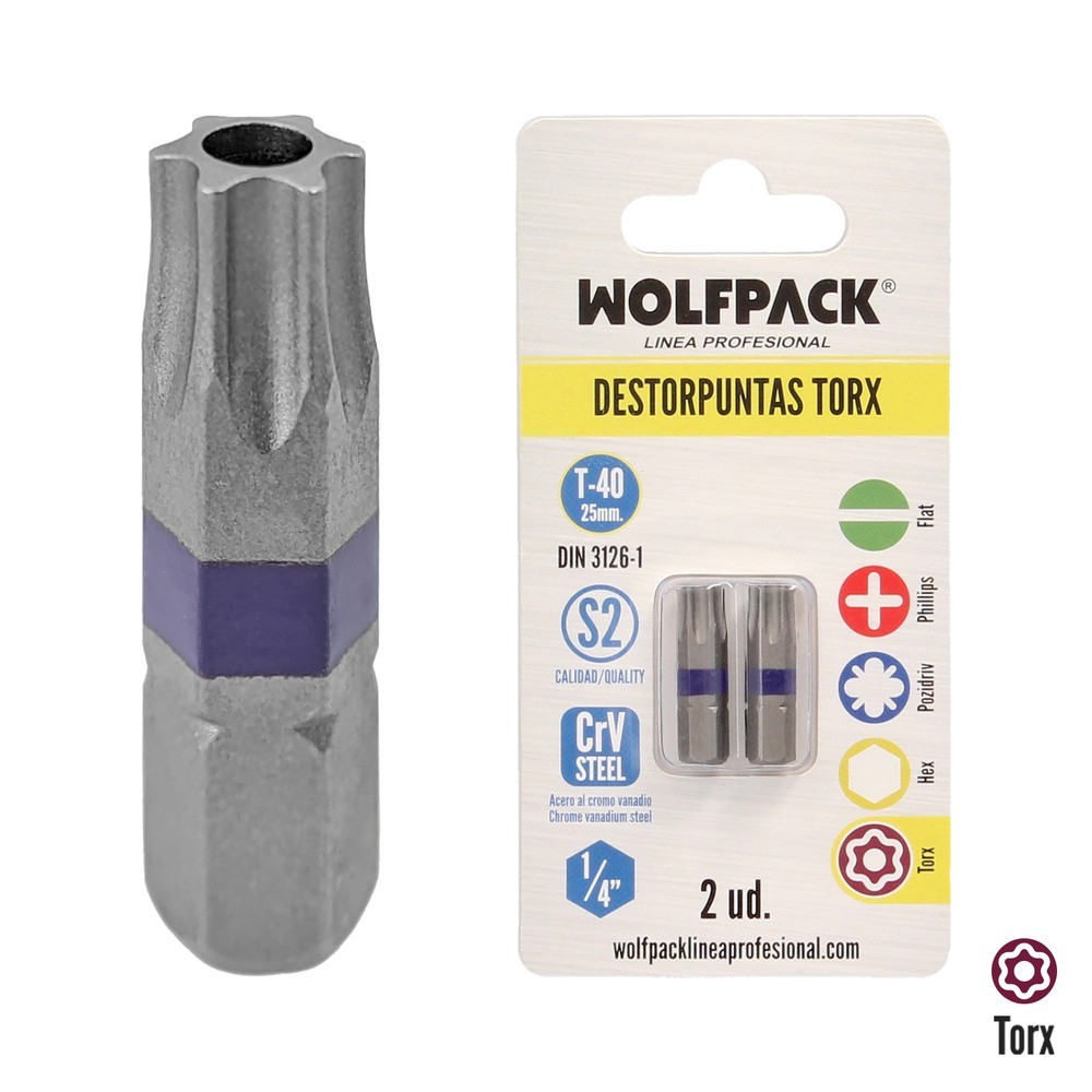 Puntas Destornillador Torx 40 Inviolable (2 Piezas), Acero S2 al Cromo Vanadio, Puntas Hexagonales, Destorpuntas, al por Mayor |