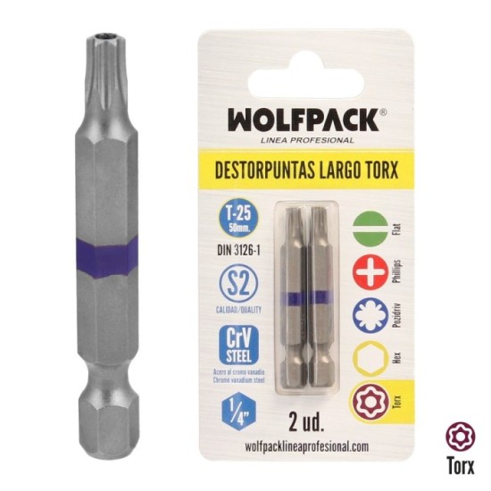Puntas Largas Destornillador Torx T25 (2 Piezas), Acero S2 al Cromo Vanadio, Puntas Hexagonales, Destorpuntas, al por Mayor | Al
