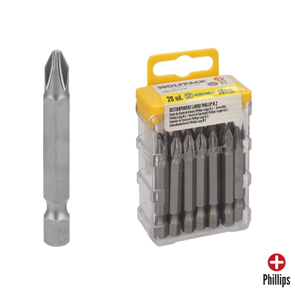 Puntas Largas Destornillador Phillips Nº 2 (20 Piezas), Acero S2 al Cromo Vanadio, Puntas Hexagonales, Destorpuntas, al por Mayo