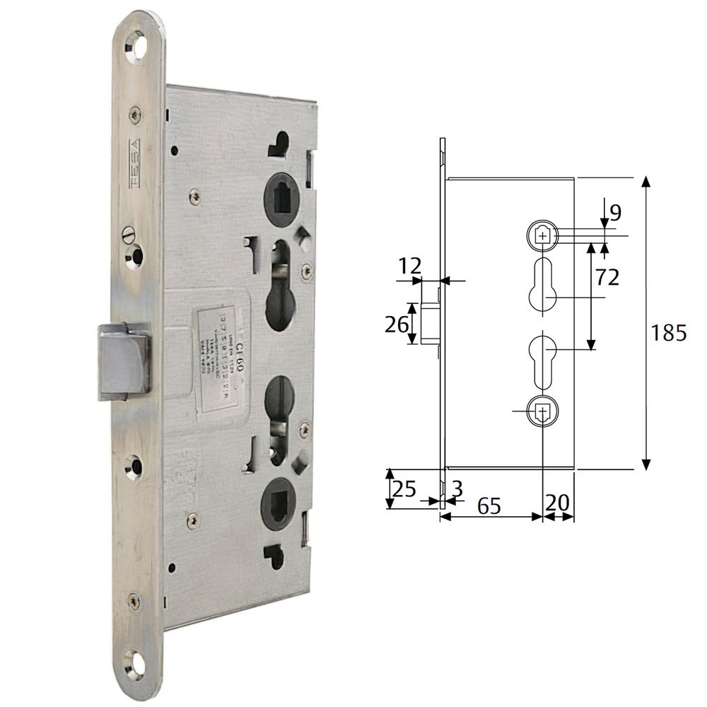 Cerradura Tesa Antipanico Cf60 /65 mm, frente Zincado al por Mayor | Almacén de Ferretería