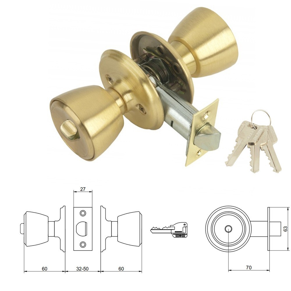 Pomo MCM 501B Con Llave y Condena Latonado Entrada 70 mm, al por Mayor | Almacén de Ferretería