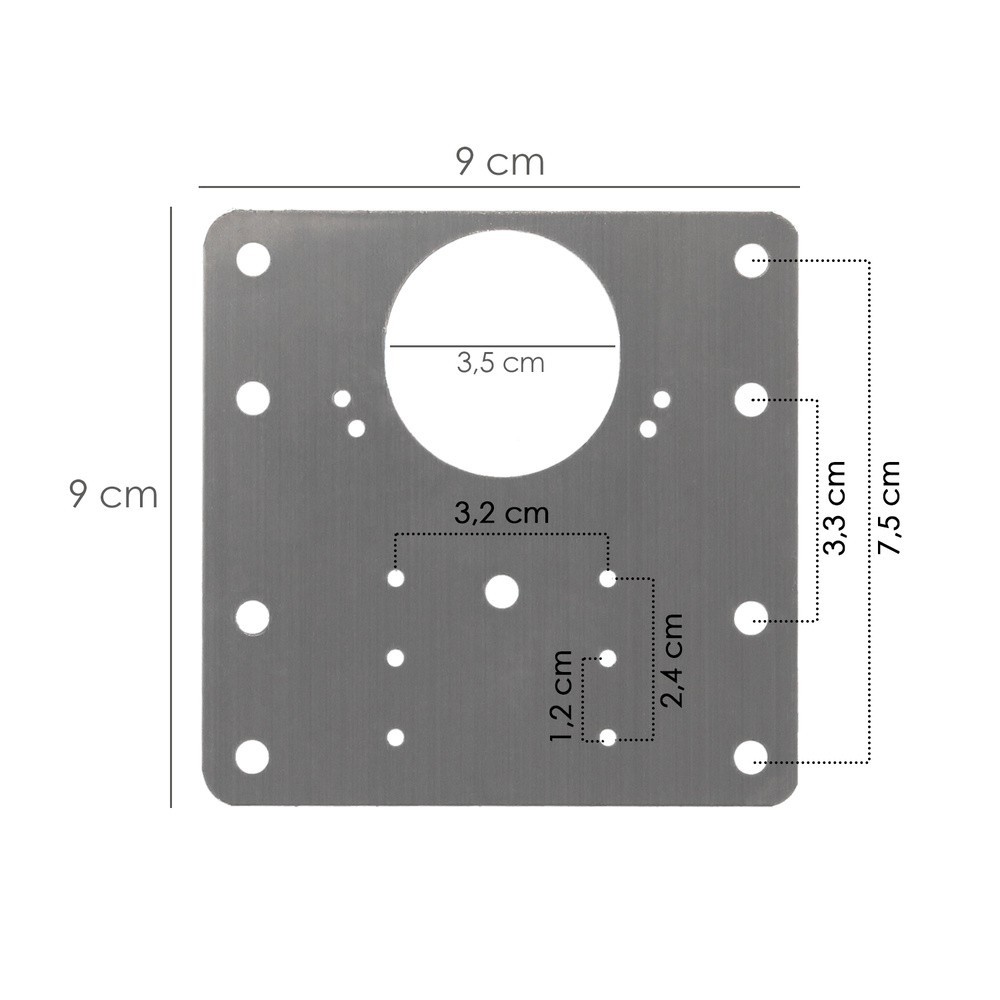 Placas de Reparacion Bisagras Cazoleta 9x9 cm, 1 piezas, Placa Repara Puertas, Placa Reparación Bisagras Mueble al por Mayor | A