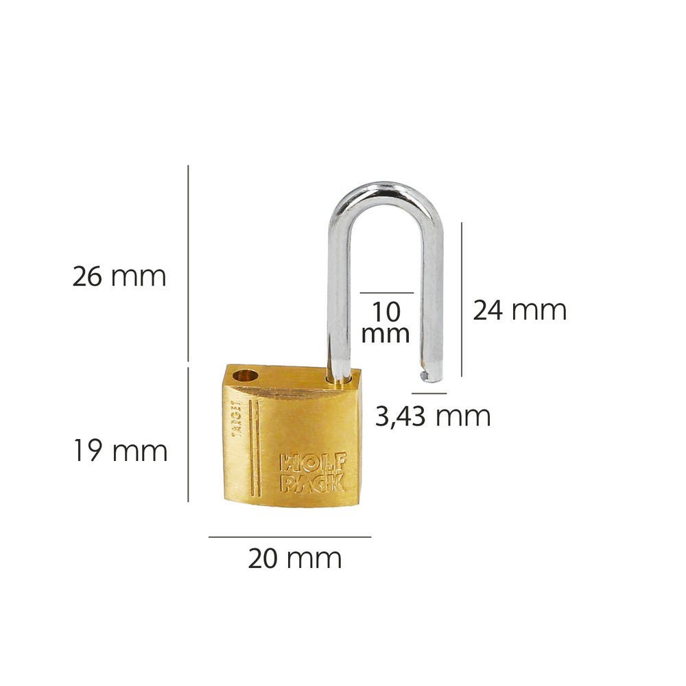 Candado Laton Arco Largo 20 mm, Arco Endurecido, Candado Maletas, Taquillas, Puertas al por Mayor | Almacén de Ferretería