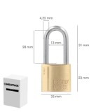 Candado Laton Arco Largo 25 mm, Arco Endurecido, Candado Maletas, Taquillas, Puertas al por Mayor | Almacén de Ferretería