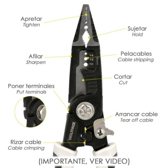Alicates Multifuncion Especial Cables, Multiherramienta Electricista, Pelacables, Cortacables, Alicates Terminales, Alicates, al