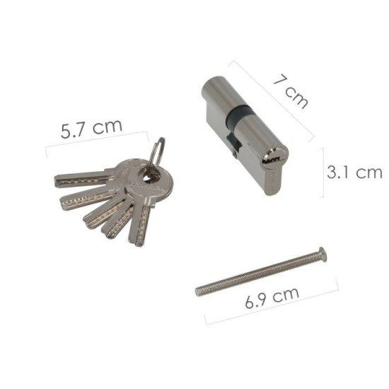 Cilindro Seguridad 35x35 mm/13,5 Leva Corta Niquelado Con 5 llaves al por Mayor | Almacén de Ferretería