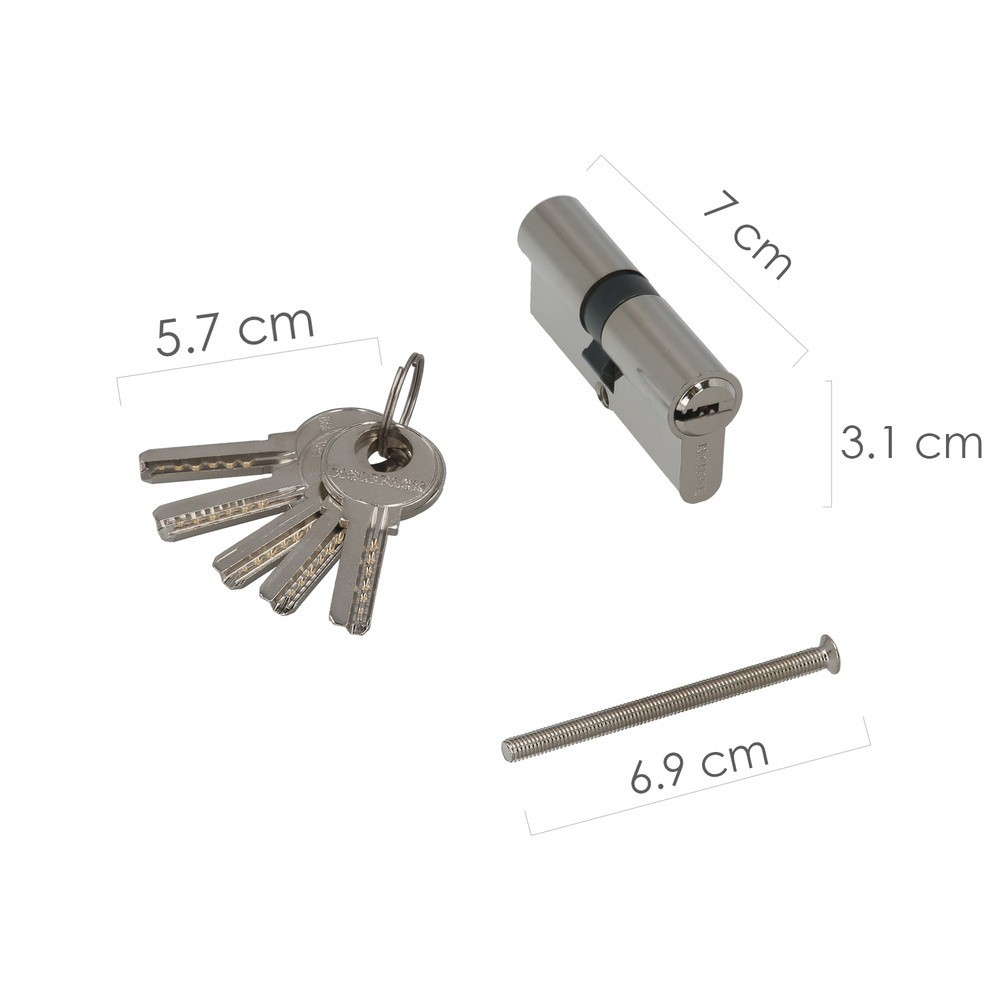 Cilindro Seguridad 35x35 mm/13,5 Leva Corta Niquelado Con 5 llaves al por Mayor | Almacén de Ferretería