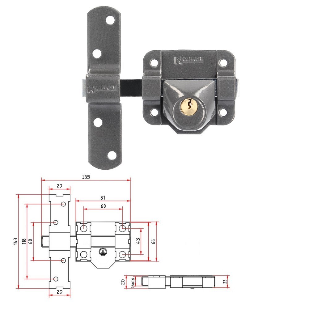 Cerrojo b-9 llave solo pasador de 140mm cilindro redondo de 40mm al por Mayor | Almacén de Ferretería