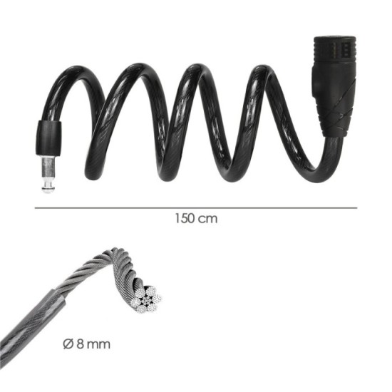 Cable Bicicleta Espiral Con Llave Ø 8 mm, x 150 cm, al por Mayor | Almacén de Ferretería