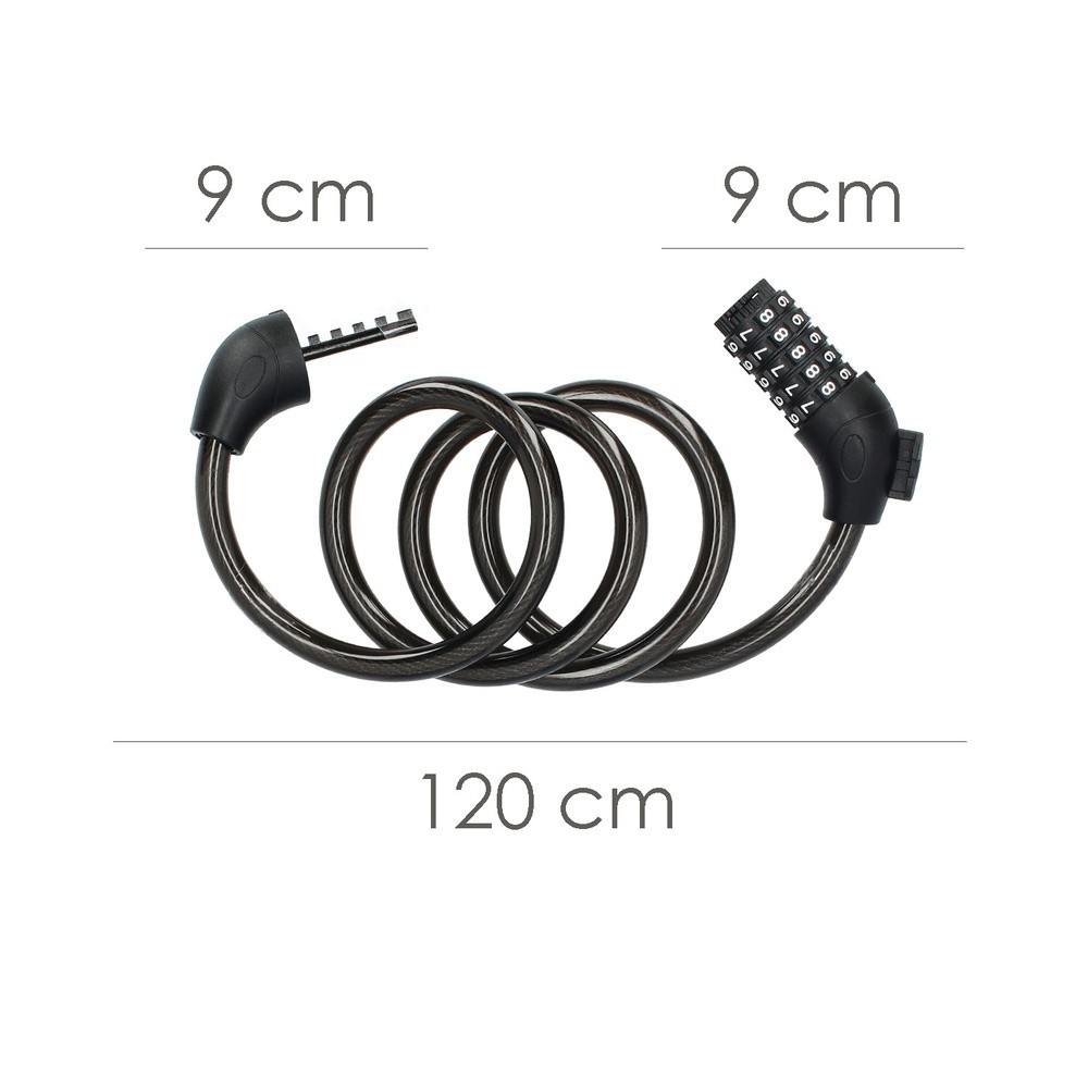 Cable Bicicleta Espiral Con Combinación, 12 mm, x 120 cm, al por Mayor | Almacén de Ferretería