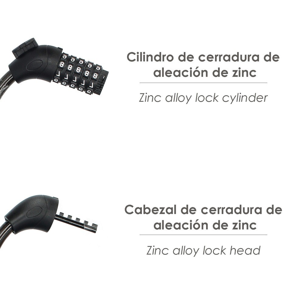 Cable Bicicleta Espiral Con Combinación, 12 mm, x 120 cm, al por Mayor | Almacén de Ferretería