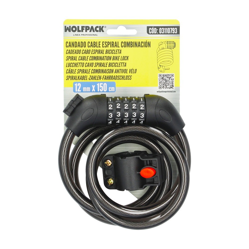 Cable Bicicleta Espiral Con Combinación, 12 mm, x 120 cm, al por Mayor | Almacén de Ferretería